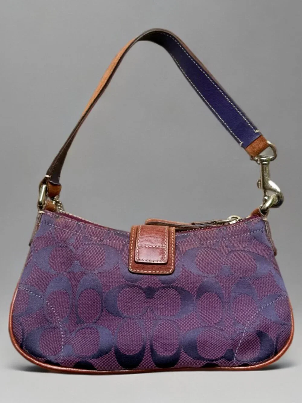 Coach Purple Signature Canvas Suede Demi Buckle Shoulder Bag 6362 - Picture 2 of 11